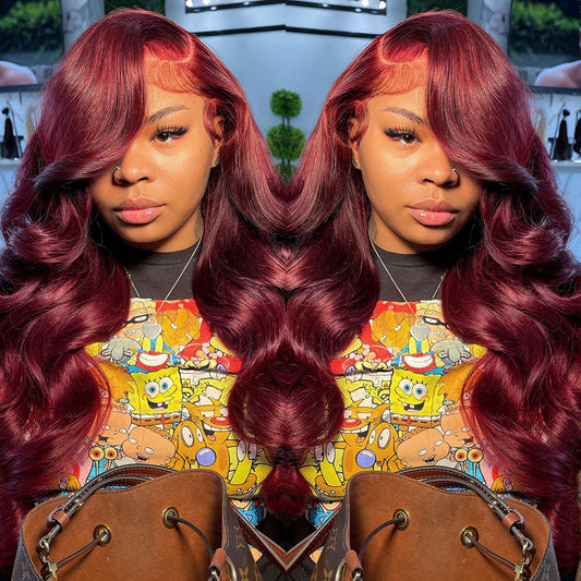 SUPER DEAL ! 99J Burgundy HD Transparent 13x6 Lace Front Human Hair Wigs 5x5 Lace Glueless Ready Go Wig Body Wave