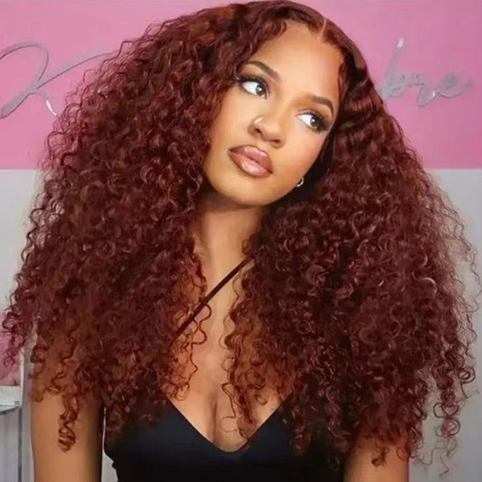Premium 10A 210% Density Reddish Brown Colored 13x6 Lace Front Closure Wig Curly 6x5 Ready To Go Human Hair Wigs
