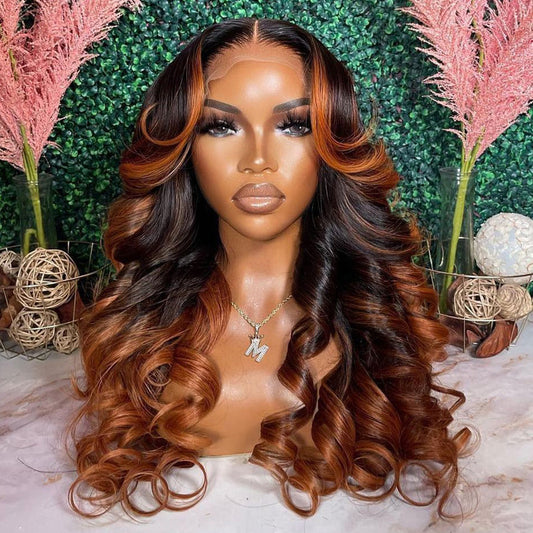 Ombre Ginger Brown Colored 180% Density 13x6 Lace Front Closure Wig 5x5 Glueless Ready To Wear Human Hair Wigs