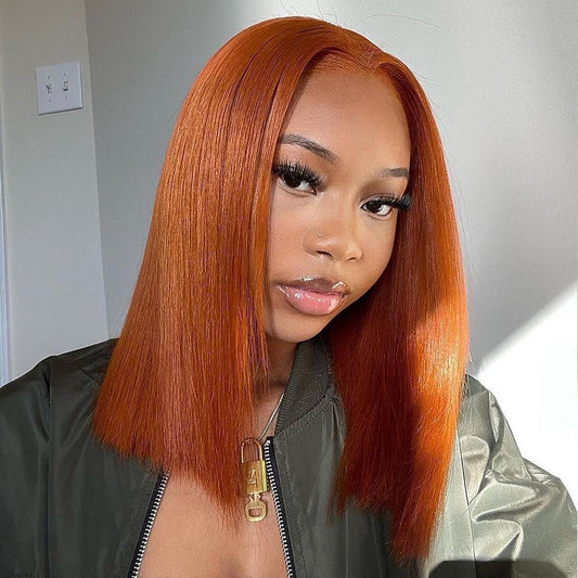 Ginger Colored Bob 13x6 Lace Front Wig 6x5 Glueless Ready Go Human Hair Wigs