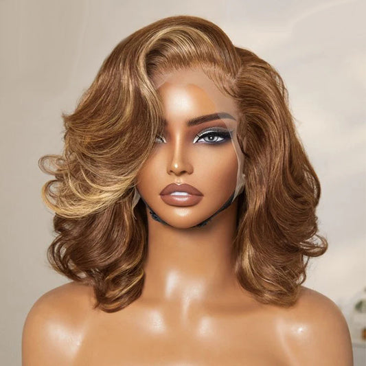 Side Part Layered 13x6 Lace Front Wavy Bob Wigs Glueless Lace Wigs-005