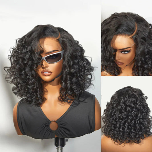 Side Part Bouncy Curly Glueless Lace Human Hair Wigs Ready To Wear-007