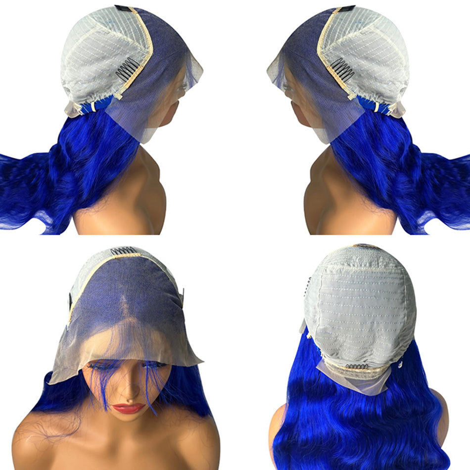 210% Density Klein Blue Colored 13x6 HD Transparent Lace Front Human Hair Wigs