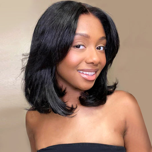 Trendy Side Part Layered Cut Blowout Bob Glueless Lace Wig