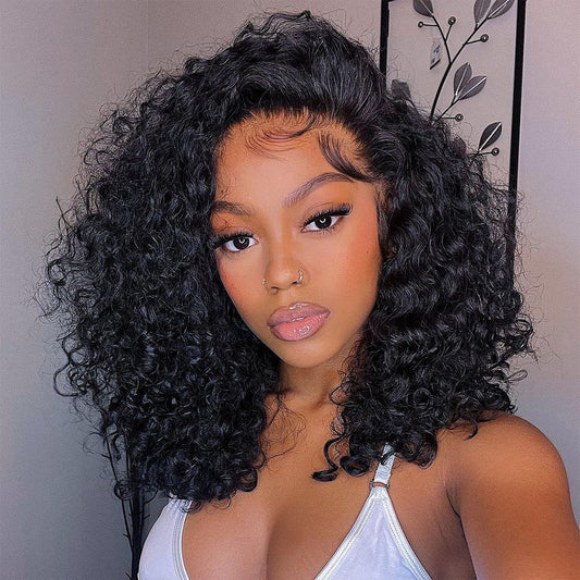 210% Density Transparent 13x6 Lace Front Curly Bob Human Hair Wigs