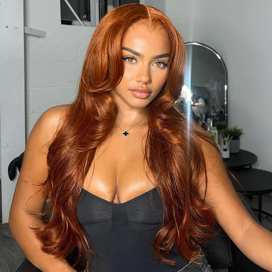 Premium 10A 210% Density Ginger Colored 13x6 Lace Closure Front Wig 6x5 Glueless Ready To Go Human Hair Wigs Body Wave