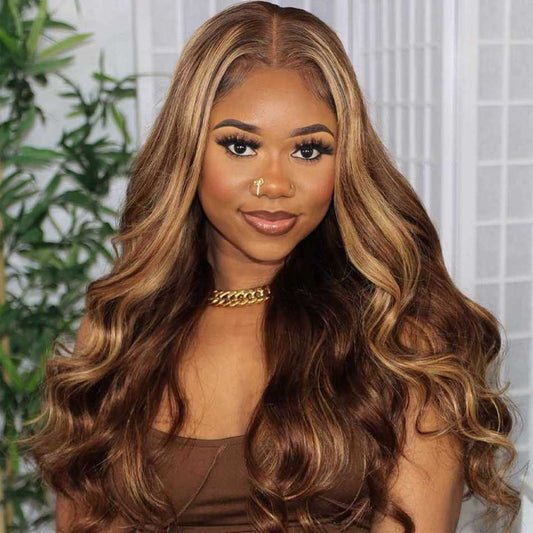 Highlight #4/27 Colored 13x6 Lace Front Closure Wig 5x5 Glueless Ready To Go Human Hair Wigs Body Wave