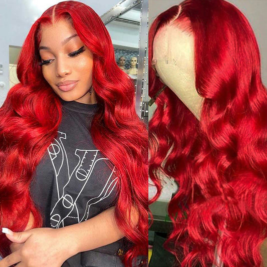 SUPER DEAL ! Red Colored 13x6 Transparent HD Lace Front Human Hair Wigs