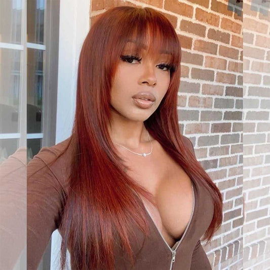 Reddish Brown Colored Layered Cut 6x5 Glueless Lace Wigs