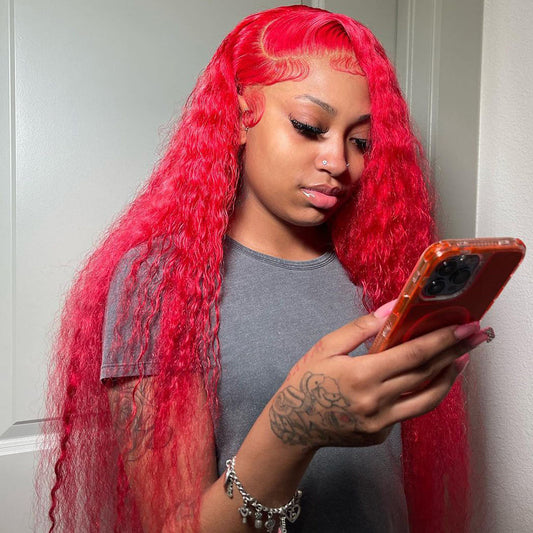 250% Density Professional Toned Bright Red Colored HD Transparent Lace Front 13x6 Brazilian Human Hair Wig