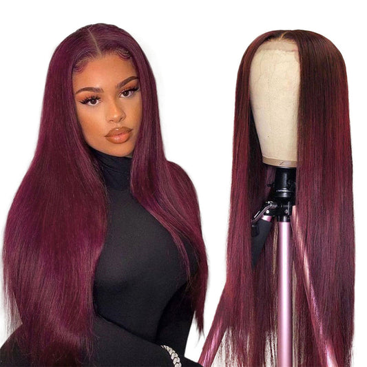 Plum Colored HD Transparent 5x5 Glueless Ready Go Wig 13x6 Lace Front Human Hair Wig