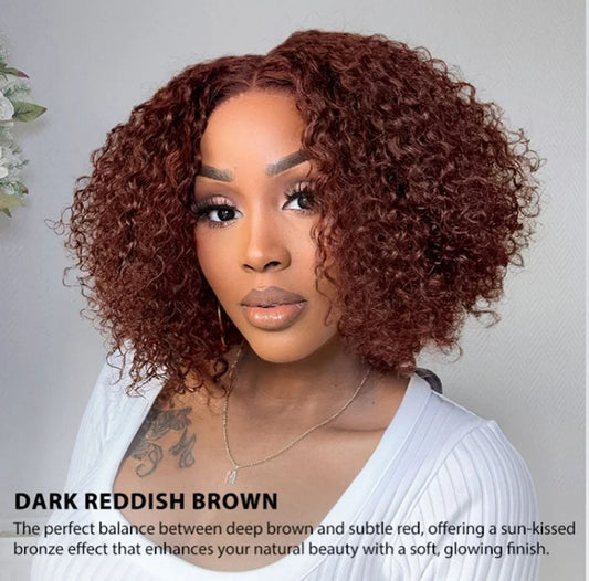 Reddish Brown Colored Short Jerry Curly BOB Wigs Human Hair Ready To Wear