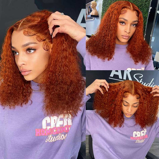 Ginger Orange Colored Short BOB 13x6 Lace Front Wig 6x5 Glueless Ready To Go Human Hair Wigs Jerry Curly