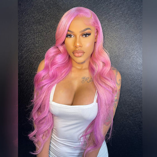 10A 250% Density Bright Purple Pink With Plantium Blonde 13x6 Lace Front Human Hair Wigs Brazilian Body Wave