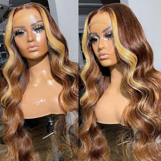 Highlight Blonde Colored Human Hair Wigs Glueless Wigs