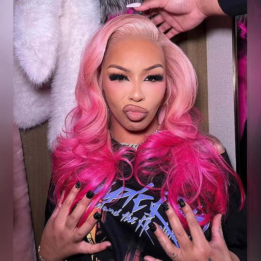 Professional Toned Ombre Pink With Rose Red Colored 250% Density HD Transparent 13x6 Lace Front Human Hair Wigs