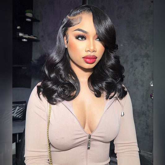 Transparent 13x6 Elegant Short Shoulder Length Loose Wavy Bob Human Hair WIgs Full And Bouncy