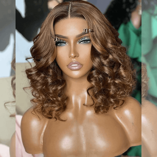 Elegant Medium Brown Short Loose Wave Colored Bob Wigs