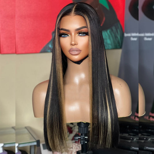 Highlight Blonde 5x5 Glueless Lace Sleek Silky Straight Remy Human Hair Wigs Wear Go