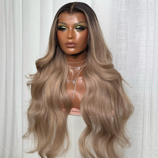 Premium 10A 210% Density Professional Toned Ombre Ash Blonde Colored HD Transparent 13x6 Lace Human Hair Wigs