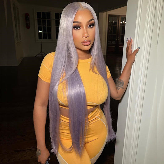 250% Density NEW Fashion Professional Toned Ash Purple Color HD Transparent 13x6 Lace Front Human Hair Wigs
