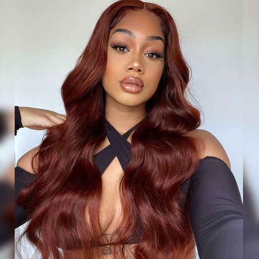 SUPER DEAL ! Reddish Brown Colored HD Transparent 13x6 Lace Front Human Hair Wigs Brazilian Body Wave