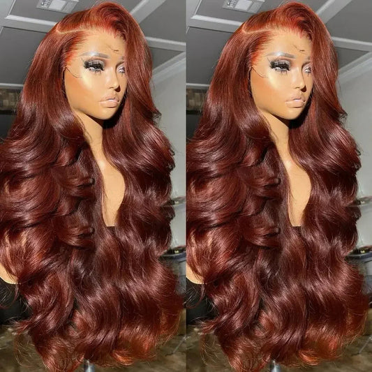 Premium 10A 210% Density Reddish Brown Colored 13x4 13x6 Lace Front Wig 6x5 Glueless Ready To Wear Human Hair Wig Body Wave