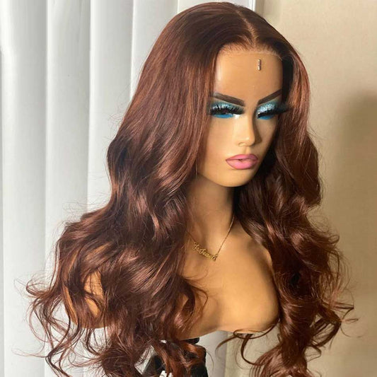Premium 10A 210% Density Medium Brown Colored 13x6 Lace Front Closure Wig 6x5 Glueless Ready To Go Human Hair Wigs Body Wave