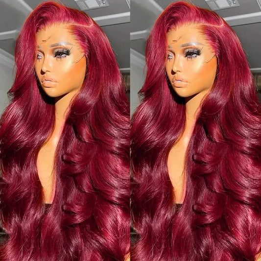 Reddish Burgundy Colored 13x6 Lace Front Closure Wig 5x5 Glueless Ready To Wear Human Hair Wigs Body Wave