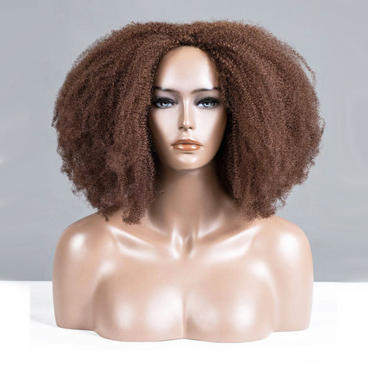 Coily Kinky Curly Brown Colored 3 In 1 Half Wig ( Can be weared in half wig / headband wig / ponytail )