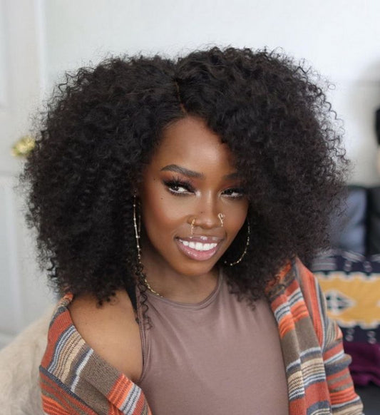 Natural Curly Glueless Lace Wig Human Hair Ready To Wear