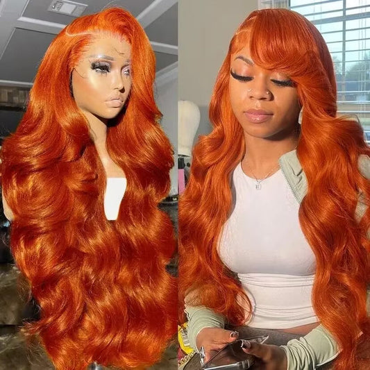 Super Deal ! 350# Orange Ginger Colored 13x6 Lace Front Human Hair Wigs