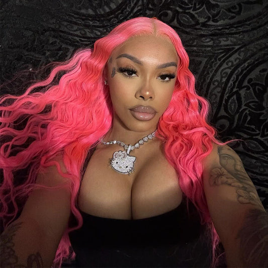 Znuie Inspired Pink Colored Water Wave 13x6 Lace Front Human Hair Wigs