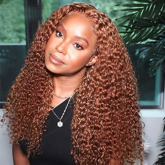 Hot Star Ginger Brown Colored 13x6 Lace Front Closure Wig Curly Glueless 5x5 Ready To Go Human Hair Wigs
