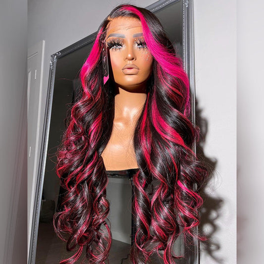 Premium 10A 210% Density Highlight Rose Pink Colored 6x5 Glueless Lace 13x6 Lace Front Human Hair Wigs Body Wave