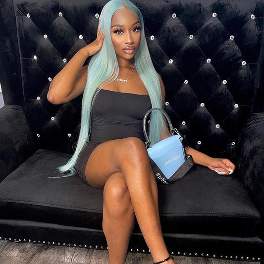 Professional Toned Light Blue Colored 250% Density HD Transparent 13x6 Lace Human Hair Wigs