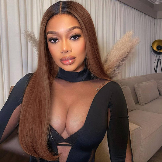 Premium 10A 210% Density Ombre Dark Brown 6x5 Glueless 13x6 Lace Front Human Hair Wigs