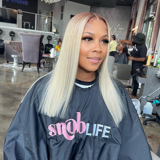 210% Denstiy Ombre Platinum Blonde Colored HD Transparent 13x6 Lace BOB Cut Human Hair Wigs