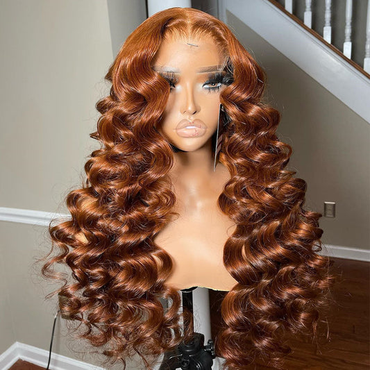 Ginger Brown Colored 5x5 Glueless 13x6 Lace Front Human Hair Wigs Loose Wave