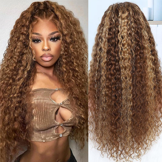 Premium 10A 210% Density Highlight Colored 13x6 Lace Front Curly 6x5 Glueless Put On And Go Human Hair Wigs