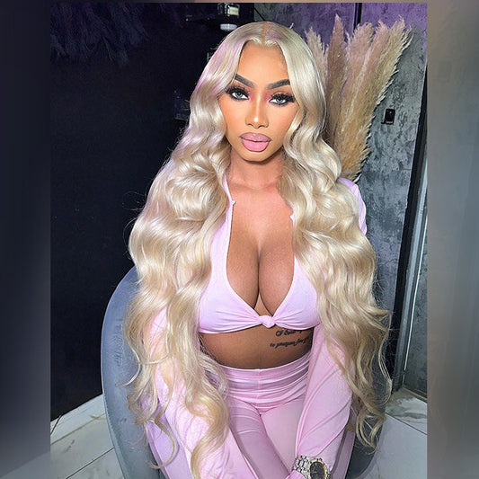 Professional Toned Ice Blonde Colored HD Transparent 13x6 Lace Human Hair Wigs