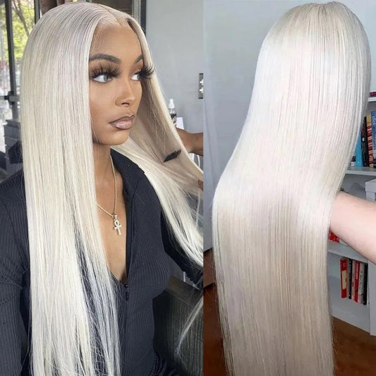 250% Density Professional Toned Platinum Colored 13x6 HD Transparent Lace Human Hair Wigs