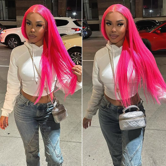 10A 250% Density Professional Toned Customized Rose Red Colored HD Transparent 13x6 Lace Front Human Hair Wigs