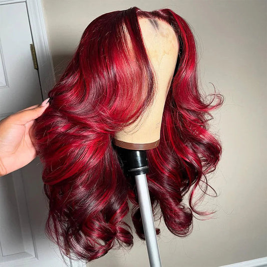 250% Double Drawn Weft Made Balayage Red Colored 6x5 Glueless Ready To Wear