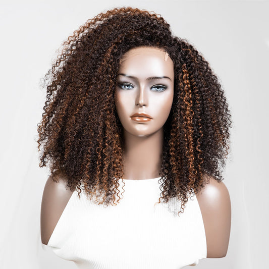 Coily Curly Highlight Blonde Colored Glueless Lace Wig Full And Bouncy