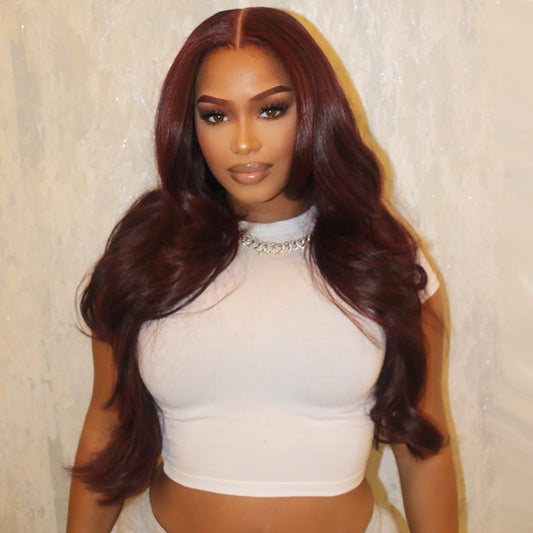 SUPER DEAL ! Plum Wine Burgundy Cherry Colored 13x6 Lace Front Human Hair Wig