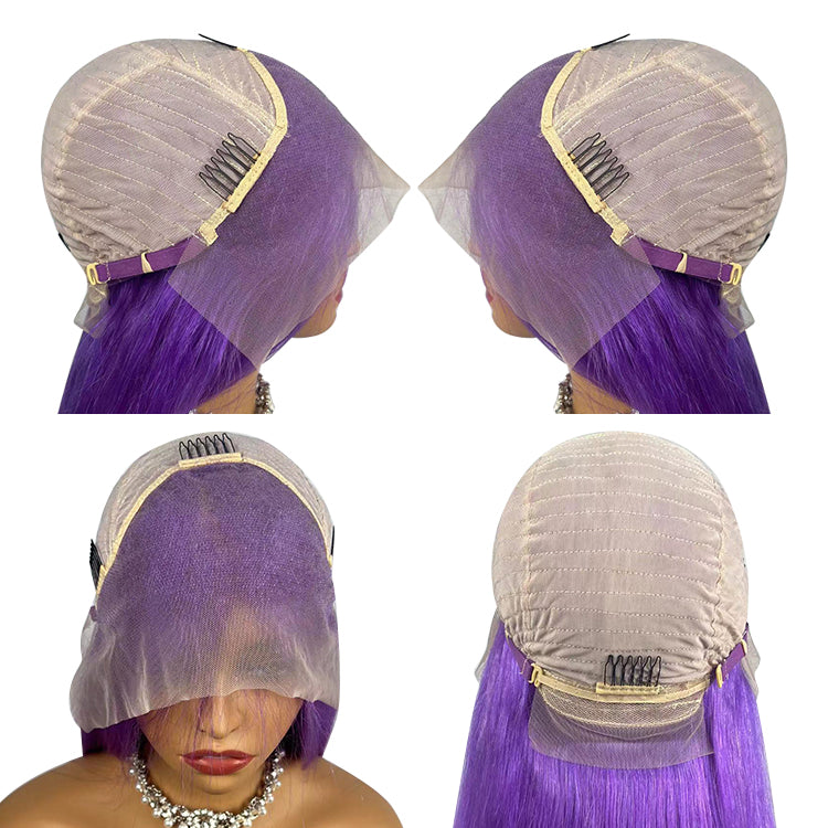 Purple Colored HD Transparent 13x6 Lace Front Human Hair Wig
