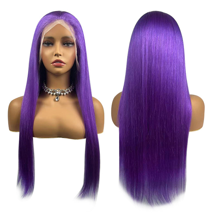 Purple Colored HD Transparent 13x6 Lace Front Human Hair Wig