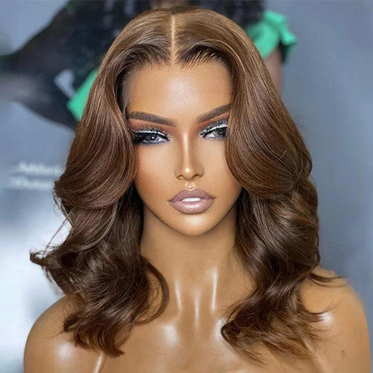 Chocolate Brown Short Loose Bob Wigs Colored Human Hair Wigs