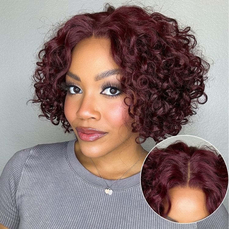 Retro Curly Human Hair Wig With Bangs-006